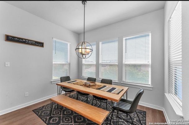 Chandelier, Dining room, Interior, Pendant Lights, Wood Texture Flooring