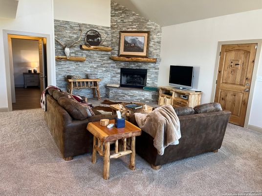 Fireplace, Interior, Living room, Stone Walls, Wood Texture Flooring