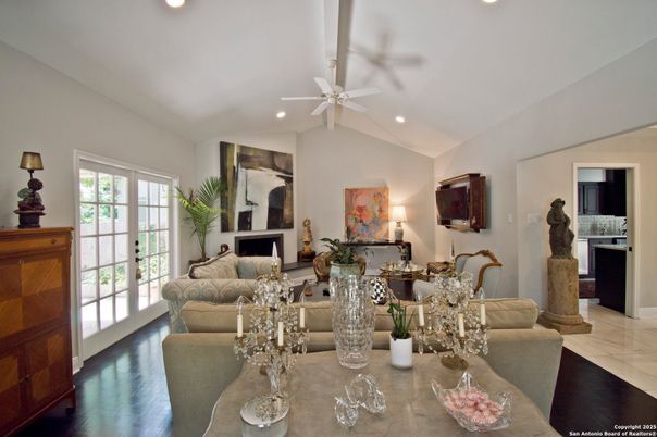 Dining room, Interior, Living room, Recessed Lighting, Wood Texture Flooring