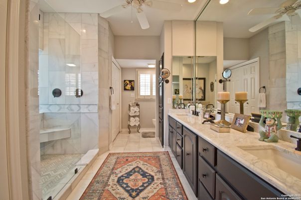 Bathroom, Dual Sink Vanities, Glass Shower, Interior, Recessed Lighting