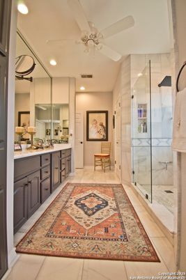 Bathroom, Dual Sink Vanities, Glass Shower, Interior, Recessed Lighting