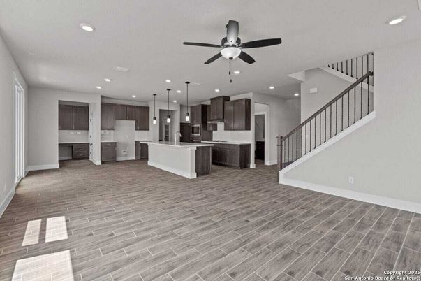 Interior, Kitchen, Pendant Lights, Recessed Lighting, Wood Texture Flooring