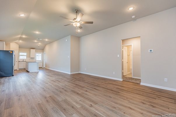Empty room, Interior, Kitchen, Recessed Lighting, Wood Texture Flooring