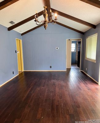 Chandelier, Empty room, Interior, Wooden Beams, Wood Texture Flooring