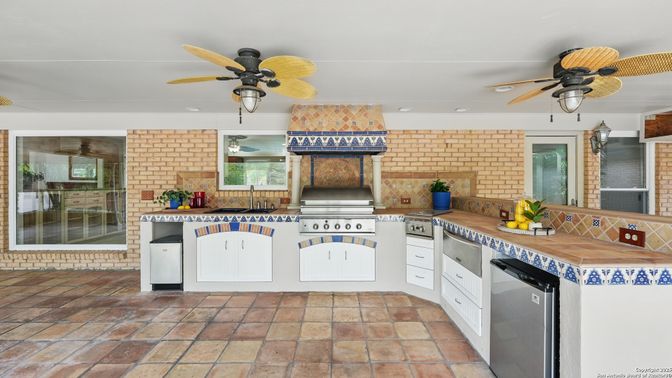 Interior, Kitchen, Stone Walls, Tile Countertops