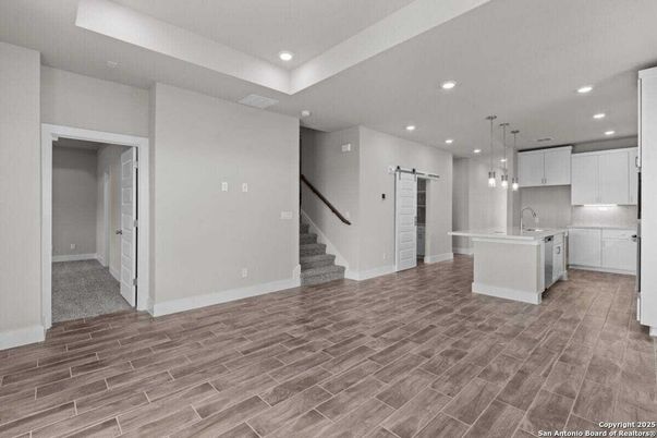 Interior, Kitchen, Pendant Lights, Recessed Lighting, Wood Texture Flooring