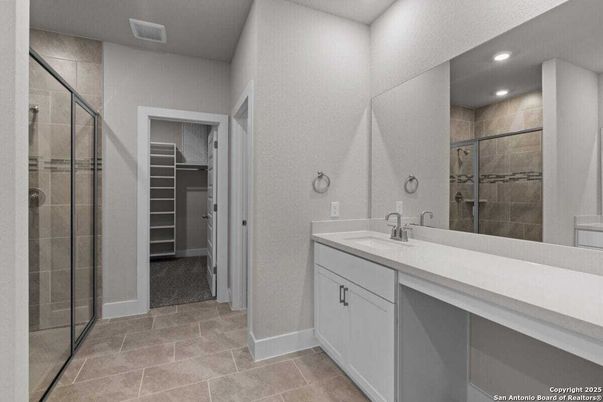Bathroom, Dual Sink Vanities, Glass Shower, Interior, Recessed Lighting, Walk-in Closets