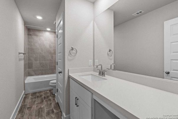 Bathroom, Interior, Recessed Lighting, Wood Texture Flooring
