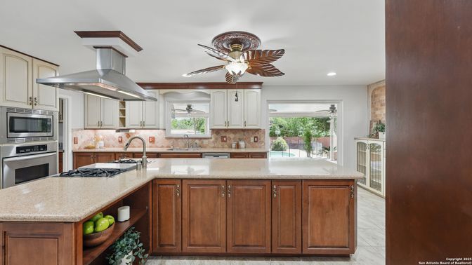 Interior, Kitchen, Marble, Recessed Lighting, Stainless Steel Appliances