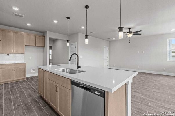 Interior, Kitchen, Pendant Lights, Recessed Lighting, Wood Texture Flooring