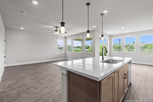 Interior, Kitchen, Pendant Lights, Recessed Lighting, Wood Texture Flooring