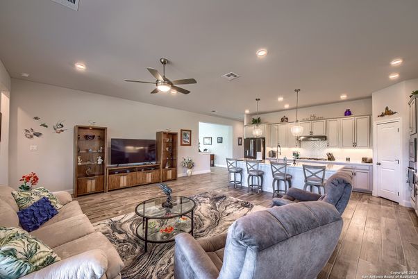 Interior, Kitchen, Living room, Pendant Lights, Recessed Lighting, Wood Texture Flooring