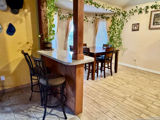 Dining room, Interior, Recessed Lighting, Wood Texture Flooring