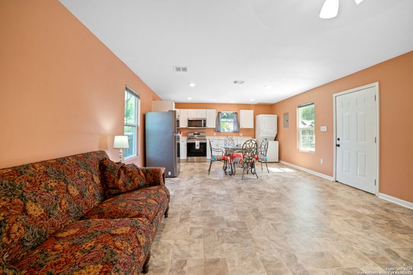 Dining room, Interior, Kitchen, Living room, Recessed Lighting, Stainless Steel Appliances