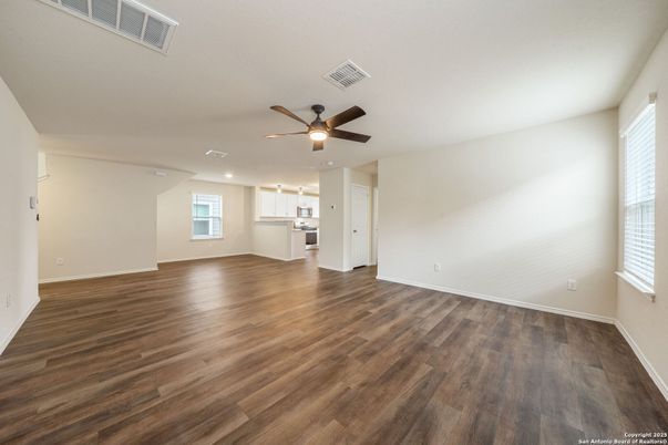 Empty room, Interior, Kitchen, Recessed Lighting, Wood Texture Flooring