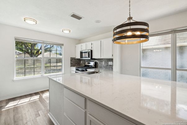 Interior, Kitchen, Pendant Lights, Recessed Lighting, Wood Texture Flooring
