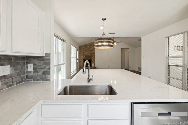 Interior, Kitchen, Pendant Lights, Stone Walls