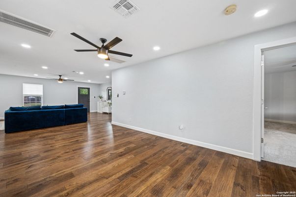 Empty room, Interior, Living room, Recessed Lighting, Wood Texture Flooring