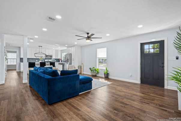 Interior, Kitchen, Living room, Pendant Lights, Recessed Lighting, Wood Texture Flooring