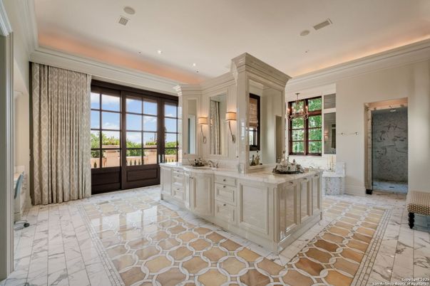 Bathroom, Dual Sink Vanities, Interior, Marble, Recessed Lighting