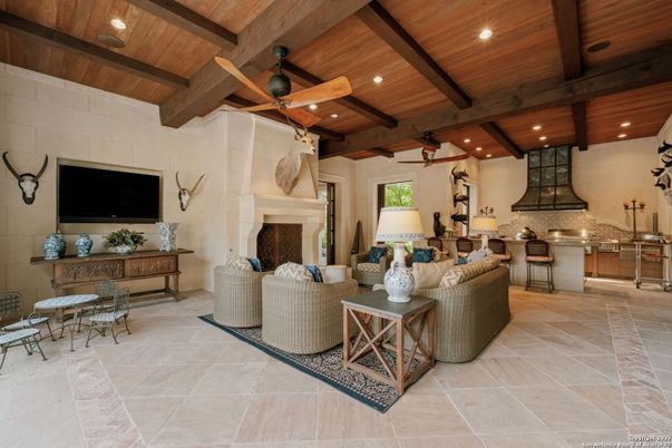 Fireplace, Interior, Living room, Recessed Lighting, Wooden Beams, Wooden Ceilings