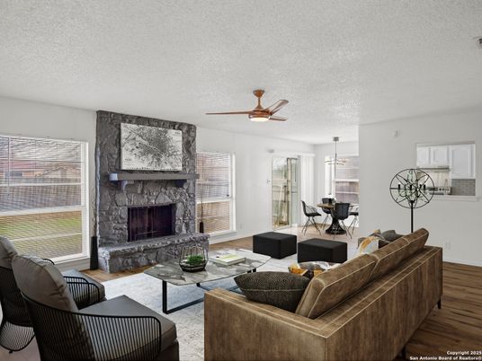 Dining room, Fireplace, Interior, Living room, Pendant Lights, Wood Texture Flooring