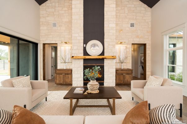 Fireplace, Interior, Living room, Stone Walls, Wood Texture Flooring