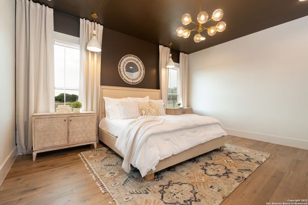 Bedroom, Interior, Pendant Lights, Wood Texture Flooring