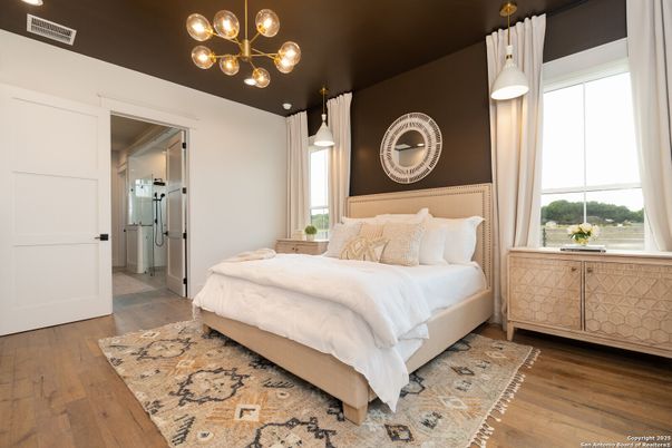 Bedroom, Interior, Pendant Lights, Wood Texture Flooring