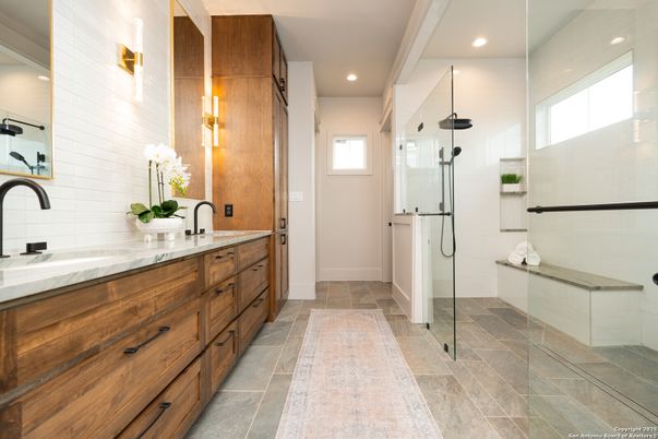 Bathroom, Dual Sink Vanities, Glass Shower, Interior, Recessed Lighting