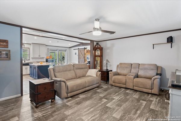 Interior, Kitchen, Living room, Recessed Lighting, Wood Texture Flooring