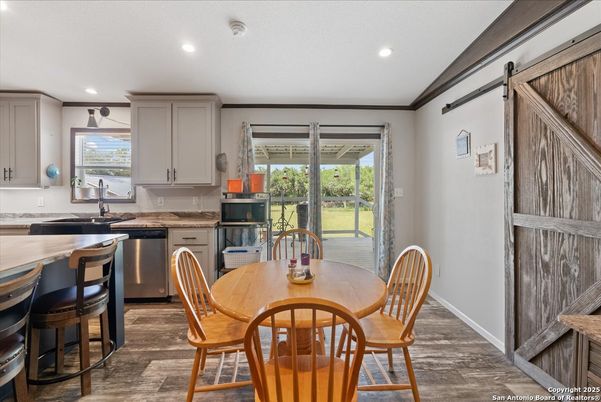 Dining room, Interior, Kitchen, Recessed Lighting, Wood Texture Flooring