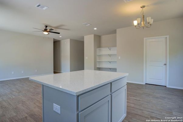 Chandelier, Empty room, Interior, Recessed Lighting, Wood Texture Flooring