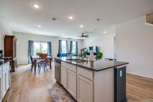 Dining room, Interior, Kitchen, Recessed Lighting, Wood Texture Flooring