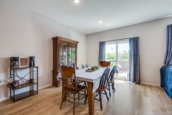 Dining room, Interior, Recessed Lighting, Wood Texture Flooring