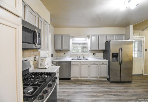 Interior, Kitchen, Stainless Steel Appliances, Wood Texture Flooring