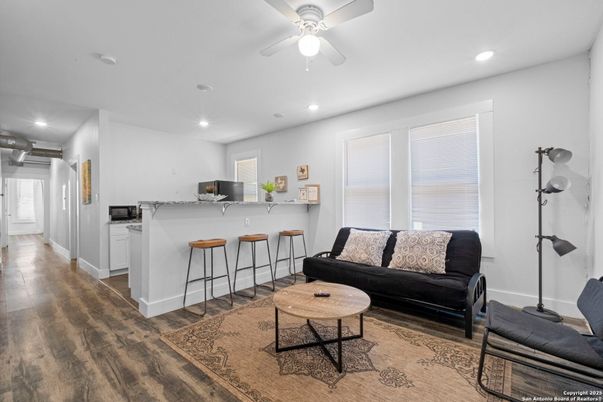 Interior, Kitchen, Living room, Recessed Lighting, Wood Texture Flooring