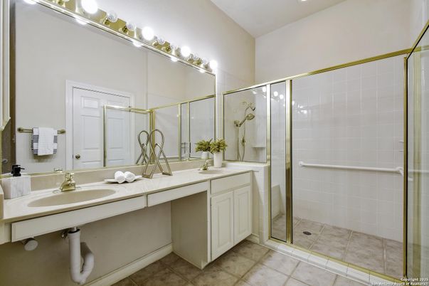 Bathroom, Dual Sink Vanities, Glass Shower, Interior, Recessed Lighting