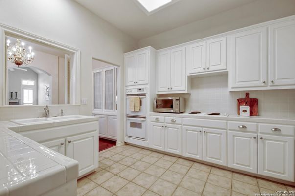 Chandelier, Interior, Kitchen, Tile Countertops