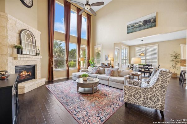 Dining room, Fireplace, Interior, Living room, Pendant Lights, Wood Texture Flooring