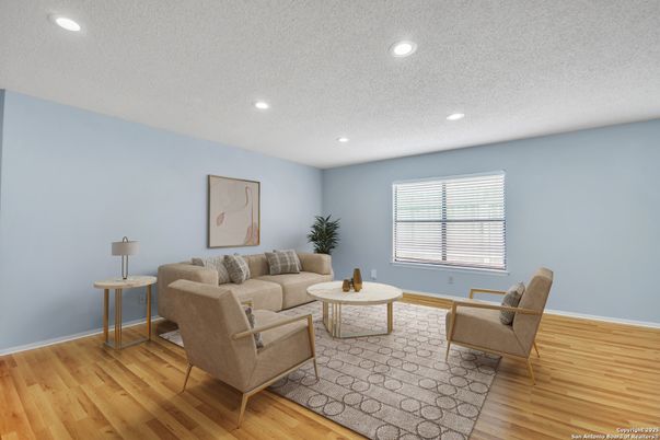 Interior, Living room, Recessed Lighting, Wood Texture Flooring