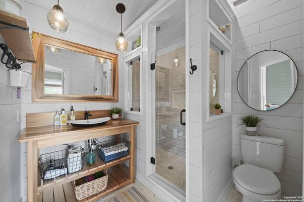 Bathroom, Glass Shower, Interior, Pendant Lights