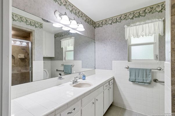 Bathroom, Dual Sink Vanities, Glass Shower, Interior, Tile Countertops