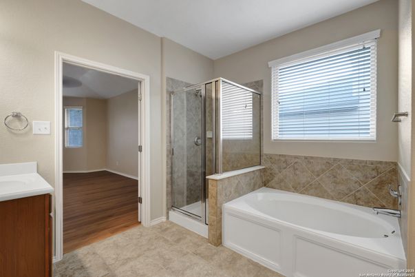 Bathroom, Glass Shower, Interior, Wood Texture Flooring