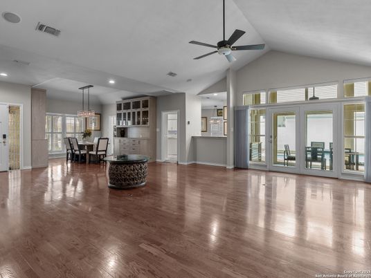Chandelier, Dining room, Interior, Pendant Lights, Recessed Lighting, Wood Texture Flooring