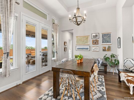 Chandelier, Dining room, Interior, Wood Texture Flooring