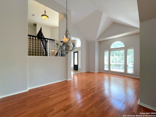 Chandelier, Empty room, Interior, Pendant Lights, Wood Texture Flooring