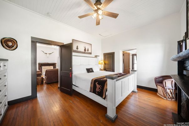 Bedroom, Fireplace, Interior, Wood Texture Flooring