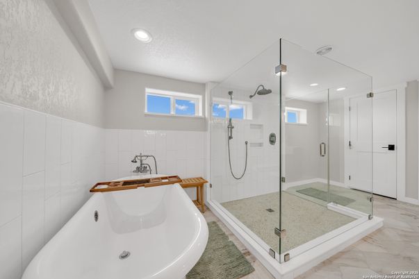 Bathroom, Glass Shower, Interior, Marble, Recessed Lighting