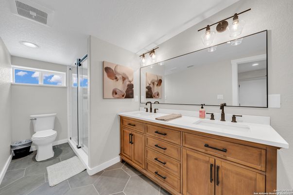 Bathroom, Dual Sink Vanities, Glass Shower, Interior, Recessed Lighting